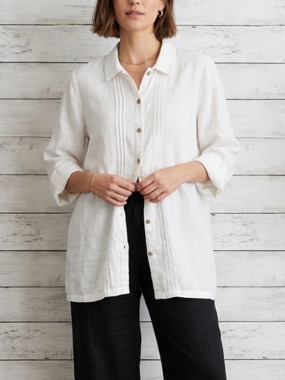 Hot Cotton Linen Blend White Tunic Top XL Lagenlook USA Coastal Pintuck